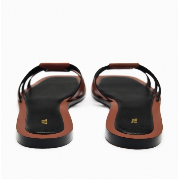 Zara Square Toe Crossed Straps Flat Leather Fisherman Sandals Sz:7.5 Brown - Picture 7 of 10